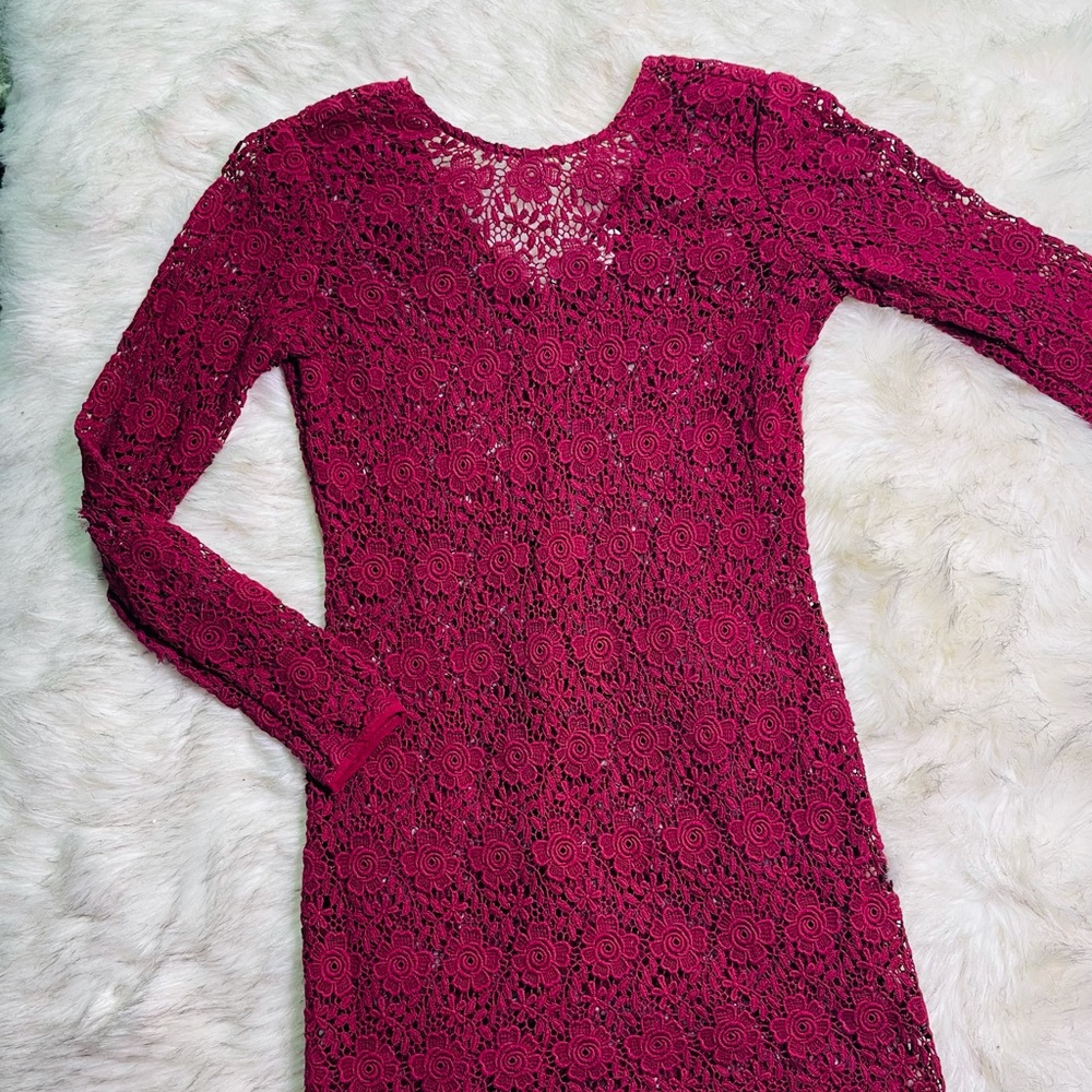 Shoshanna raspberry red sheer floral lace long sleeve mini sheath dress Size 2